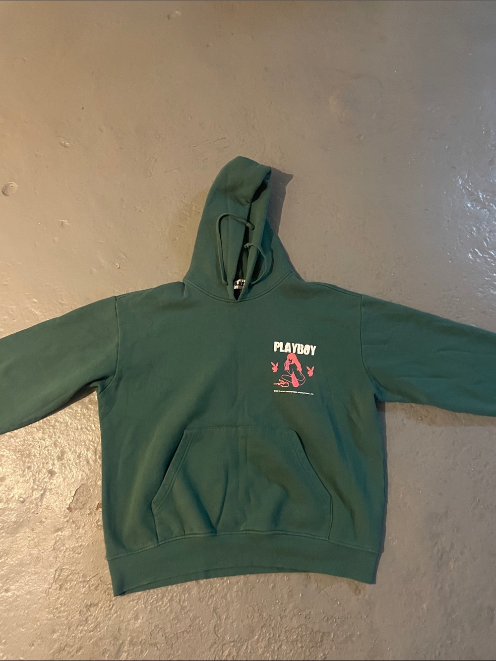 PLAYBOY Dark Green Hoodie with Pink Graphic